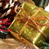 Gold foil-wrapped gift box with title, "Holiday shopping on Cape Cod."