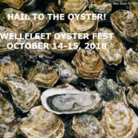 A close up picture of oysters in the shell with the title: Hail the Oyster! Wellfleet Oyster Fest, October 14-15, 2018.